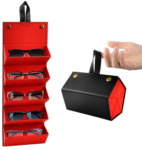 CAREDGO Hängende Brillen Organizer, Sonnenbrillen Aufbewahrung Faltbaren Brillenhalter Brillenorganizer für 5 Brillen Faltbarer Brillenetui Brillenbox Reise für Mehrere Brillen,16.5cm *13cm *12cm