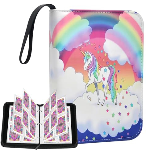 Hukermoon Album Raccoglitore Carte, Album Carte Bambina 4 Tasche 50 Pagine Contenere 400 Carte, Album per Carte da Collezione Unicorno, Porta Carte da Gioco Raccoglitore per Regalo Collezionisti (A)