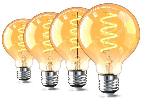 Yexati Lampadina Filamento LED E27 G80, 4W Equivalenti a 40W, 450Lm, 2700K Luce Bianca Calda, Consumo Basso, Risparmio Energetico, Stile Vintage, Non Dimmerabile, Pacco da 4