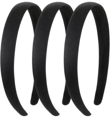 Dimeho 3 Stück Stirnband aus Stoff, 2 cm Breit Hartes Kopfband Modisches Haarreifen Schwarze Haarband Haarschmuck Solides für Damen Mädchen Halloween Weihnachten Party