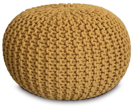 Amago home Strickhocker XXL Pouf Ø55 H37cm Bodenkissen Sitzpouf Baumwolle nachhaltig Farbe gelb