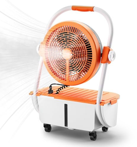 TURBRO Cordless Misting Fan with 11L Tank, High Pressure Spray Nozzles, 15ft Mist Range, Up to 50 Hours Run Time with Rechargeable Battery, 360° Swivel Wheels, Ideal for Patio, Pool and Outdoor Use