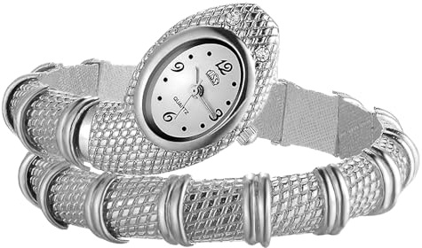 Silverora Montres pour femmes bracelet serpent : montres à quartz analogique pour femmes avec bracelet serpent enroulé multicouche montres flexibles pliables cadeaux pour femmes Halloween, argenté