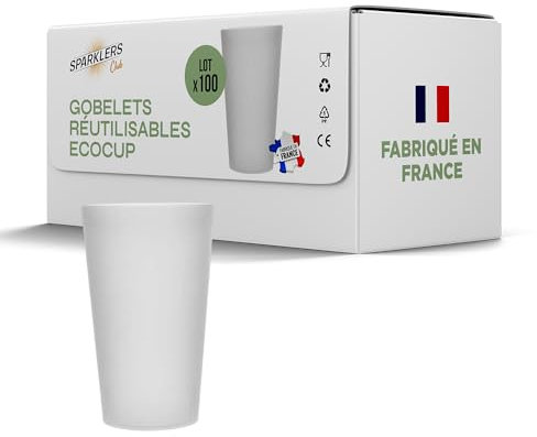 SPARKLERS CLUB Lot de Gobelets Réutilisables 25cl Givré ECOCUP 33cl ras bord -150 Lavages au Lave Vaisselle - Verre Bière Réutilisable en Polypropylène - Gobelet Eco Cup pour tout évènement