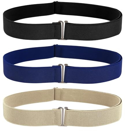 3-Pack Invisible Elastic Stretch Belts for Women - Adjustable, No Buckle, Traceless - Use for Jeans, Pants, Dresses (Dark Blue, Black, Khaki)