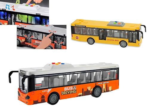 Bus Spielzeug Lichter und Geräusche Bus groß 28 cm Pullman Spielzeug für Kinder Lichter Geräusche Reibungsbewegung Türen öffnen Schule Buss Multifunktions Maßstab 1:16, verschiedene Farben zufällig