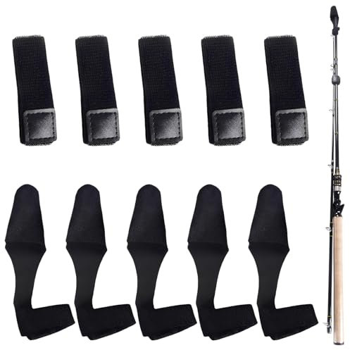 Riceel Rutenbänder Angel, 5 Paar Angelruten Gurte Set Angelrutenhalter Klettbänder Angelzubehör Hohe Elastizität Schwarz Rutensocke Rutenschutz Elastische Angelrutentaschen