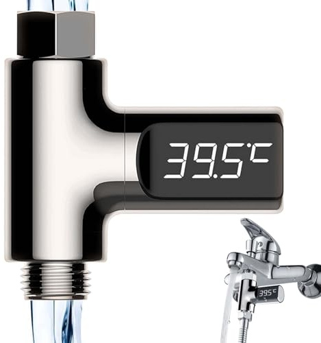 Digital badtermometer 5–85 ℃ duschtermometer 360° vridbar skärm realtid vattenflödestermometer för vattentemperatur, för huvudkök badrum duschtermometer
