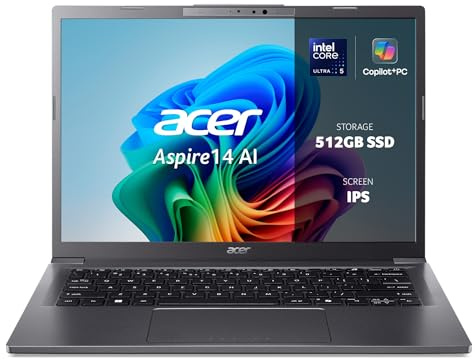 Acer Aspire 14 AI Copilot+ PC A14-52M, Ordenador Portátil 14 WUXGA IPS (Intel Core Ultra 5 226V, 16 GB RAM, 512 GB SSD, Intel Arc Graphics, Windows 11 Home), Color Gris, Teclado QWERTY Español