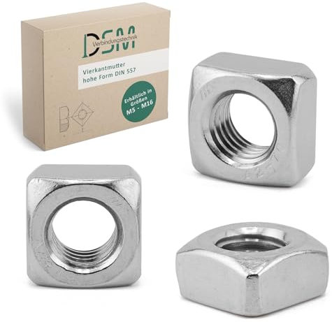DSM Tuercas cuadradas M8 según DIN 557, forma regular, acero inoxidable A2/V2A, inoxidable y resistente a la corrosión, tuerca deslizante, tuercas cuadradas, tuercas insertadas para ingeniería