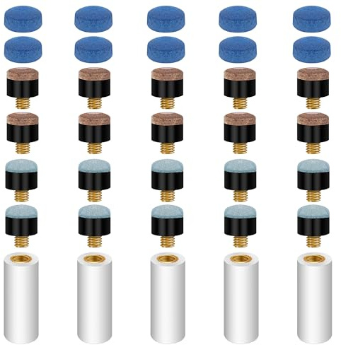 COITEK 35PCS Pool Cue Tips Set, Replacement Cue Tips for Pool Cues and Snooker, Includes 10 Pcs 10mm Pool Tips Snooker Tips, 25 Pcs 10mm Screw on Tips, 5 Pcs Plastic Ferrules
