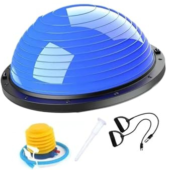 SZLIFE Palla da Equilibrio con Fascia Resistente per Allenamento, Base Antiscivolo, 18'', Mezza Palla da Esercizio per Fitness, Ginnastica, Blu