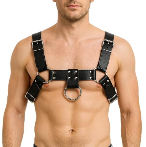 SIEISIEIX Mens Harness Belt, Men’s Adjustable Chest Harness, X/Bulldog Strap Design with O-Ring for Club & Festivals, Secure Fit & All-Day Comfort, Layer-Ready Styling