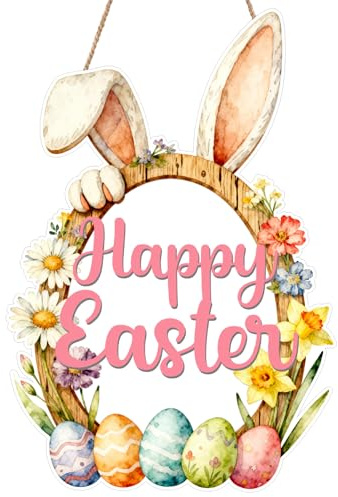 Targa porta in legno a forma di uovo di Pasqua, decorazioni pasquali per la casa, decorazioni da parete, ornamenti primaverili adatti per essere appesi all'interno e all'esterno