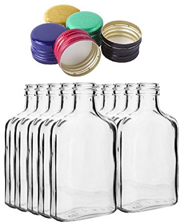 10 pocket flask bottles 200ml with color screw caps for wine, whisky or spirits