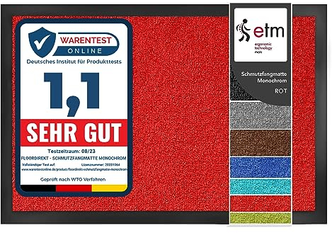 etm Schmutzfangmatte Mono - Fußmatte in leuchtenden Farben - Leistungsstarker Fußabtreter - Schmutzmatte für Innen und Außen (Rot, 60x90 cm)
