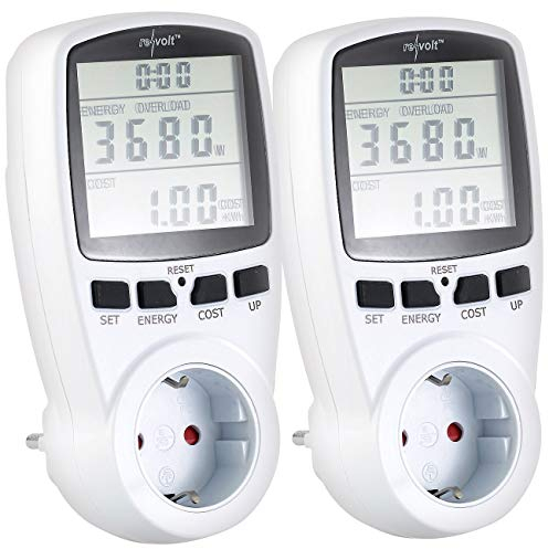 revolt Stromverbrauchsmessgerät: 2er-Set digitale Energiekostenmesser mit XXL Jumbo Display (Messgerät Stromverbrauch, Energieverbrauchsmesser, Stromzähler mit Stecker)