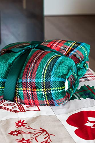 Daunex tartan karierte schottisch-grne decke mit lammfell-effekt - 240x200-cm