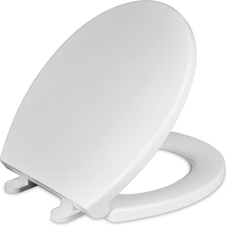 CYRRET Toilet Seat Round with Lid, Slow Close, Easy to Install and Clean, Durable Plastic, White, Replacement Toilet Seats, Fits Standard Round Toilets Bowl