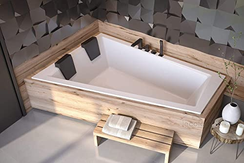 ECOLAM Baignoire trapézoïdale pour deux Intima Duo Slim 170x125 cm gauche + 2x appuie-tête noir confortables. Vidange automatique Alcaplast + Pieds et silicone. Baignoire idéale pour deux personnes