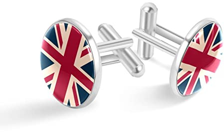 I Love the UK - Gemelli in argento personalizzati con bandiera britannica vintage per camicia da smoking, 20mm*20mm, Acciaio inossidabile, Quarzo creato