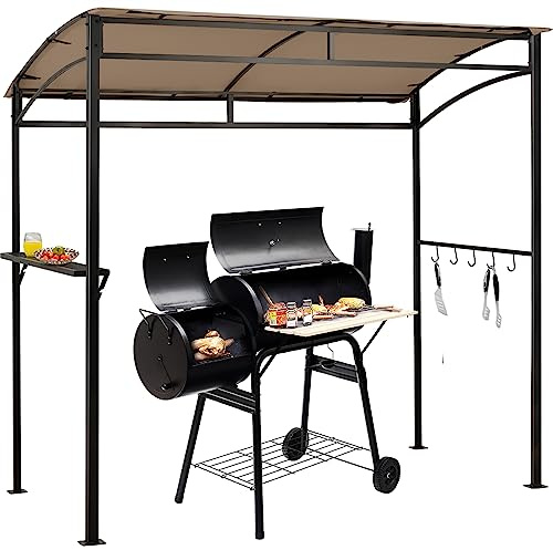 COSTWAY Grillpavillon wetterfest, Grillüberdachungen mit Seitenregal und Haken, BBQ Pavillon Grillzelt, Grillunterstand für Garten, Außenbereich, 216 x 108 x 211 cm