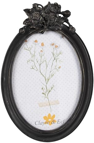 Clayre & Eef Bilderrahmen 13x18 cm Schwarz Kunststoff Glas Oval Fotorahmen