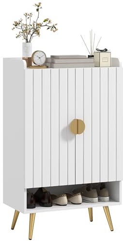 HOMCOM Modern Shoe Cabinet with 2 Doors, Open Shelf and Adjustable Shelves, 15 Pair Hallway Shoe Cupboard, Entryway Storage Unit, White
