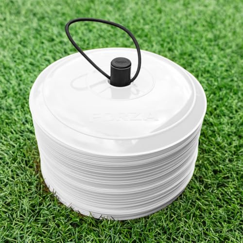 FORZA Conos marcadores de Entrenamiento Casi Planos [10 Colores] | Paquete de 50 fútbol, ​​Rugby, Hockey y más (Blanco)