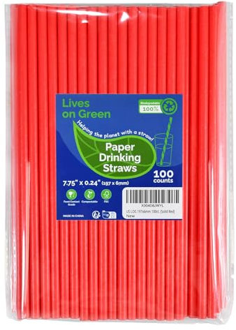 Lives on Green Cannucce di carta rossa monouso, 19,7 cm, 100 pezzi, per bere, decorazioni, torte, fai da te e artigianato, rispettose dell'ambiente