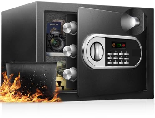 RETLLAS 1.3 Cu Ft Home Safe Box, Steel Electronic Lock, with USB-C Emergency Unlock, Fireproof Bag, Felt-Lined Interior, Silent Keypad & Battery Indicator, Fits A4 Documents – Bedroom, Office, Travel