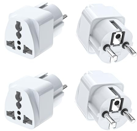 VIEVRE 4 Stück Reiseadapter, Adapter China Deutschlandstecker, Universal EU Adapter für USA UK Thailand Schweiz China Italien etc, Weiß