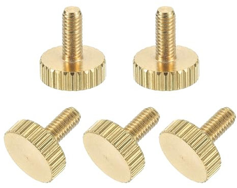 sourcing map 5 tornillos moleteados de latón, M3 x 6 mm, pernos de rayas planas, tornillos de latón macizo moleteados con diamante para electrónica, mecánica