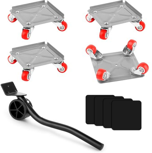 Kit Elevador de Muebles con Ruedas, 9 Piezas Transportador de Muebles con 4 Ruedas, Barra de Extensión y 4 Espaciadores, Giratorio 360° Ruedas, Carga de 600kg, Elevador de Muebles para Sofá Lavadora