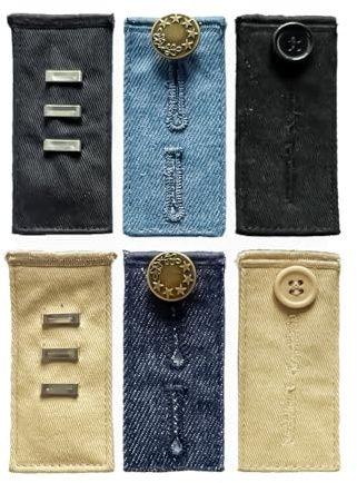 6 St Byxknappförlängare - Elastisk Justerbar Midja, Ingen Söm | Flera utföranden, dold hak-och-ögla-stängning, direkt mer plats i midjan, unisex