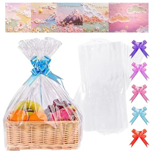 APOMOONS 5 Pezzi Sacchetti Trasparenti Grandi Pellicole, Sacchetti di Cellophane per Confezioni con 5 Fiocchi E 5 Cartoline, Sacchetti Regalo per Fiori, Cesti Regalo, Artigianato, Confezione 60x90cm