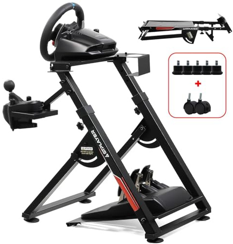 GTPLAYER Sim Racing Wheel Stand Simulator Cockpit Wheel Stand fit for Logitech G25 G27 G29 G920 G923 Thrustmaster T330TS Gaming Stand Wheel Pedals NOT Included, Deep Black With Cup Holder