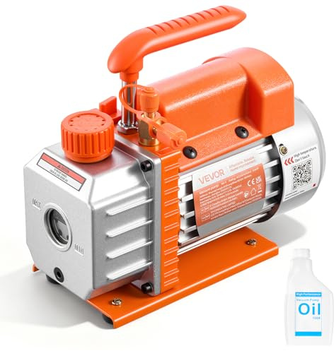 VEVOR Vakuumpump, 3,5 CFM 1/4 HP, HVAC enstegs roterande lamppump för R134a R22 R410a system, 4-polig motor, för billuftkonditioneringsunderhåll hartsavgasning, olja ingår