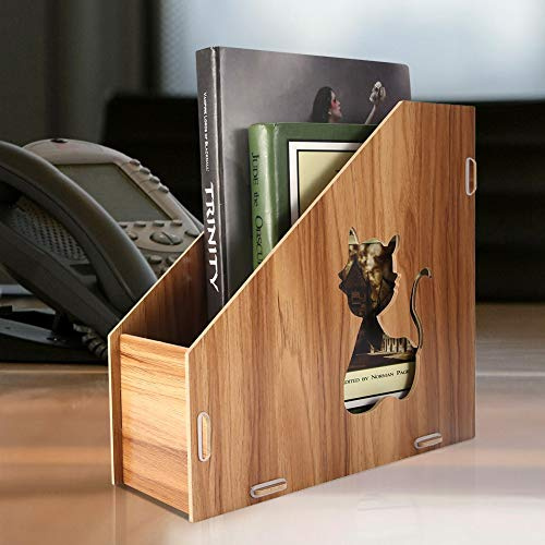 ERYUE Organizzatore di File per Riviste da Tavolo Scaffale Moderno per Esposizione da Ufficio Raccoglitore di Documenti Fai-te con Gatti Scavati Dormitorio Scolastico, Legno/Viola/25 * 10 * 24 Cm