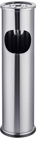 Relaxdays posacenere da Terra in Ferro/Inox, con Apertura rifiuti, Colonna Fumatori, 8 l, 56x15x15 cm, Argento