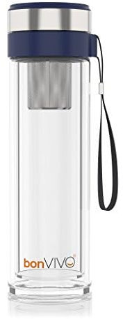 bonVIVO VitaliTEA Tasse de voyage en verre isolée avec infuseur de thé en acier inoxydable, 16 oz.