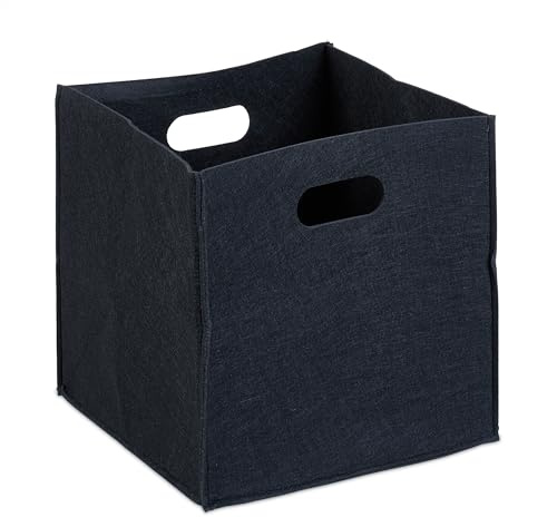 Set med fyra fyrkantiga filtkorgar, vikbar, med 2 bäröppningar, eleganta hyllkorgar, H x B x T: 30 x 30 cm, svart