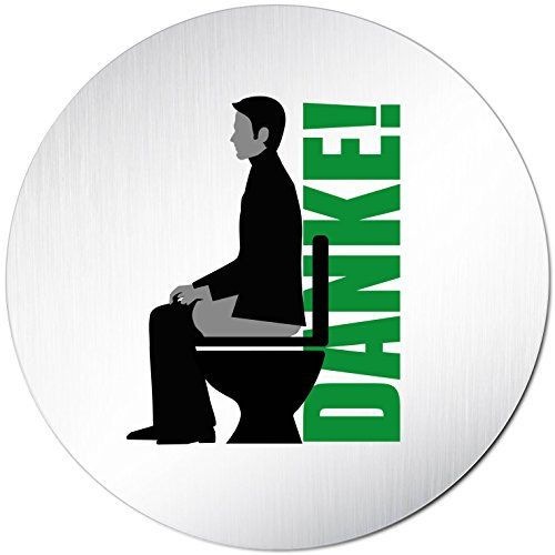 kinekt3d conductora Baños de Sistemas – Atención Cartel Sentado – Letrero WC Bitte, no en pie pinkeln Aluminio (anodizado) Redondo 100 mm de diámetro