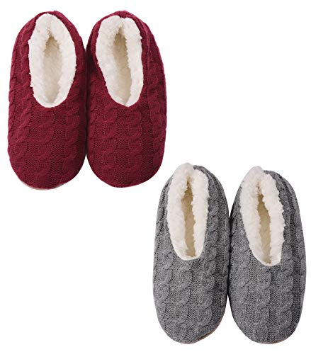 Panda Bros 2 Pairs Womenâs Gripper Slipper Socks, Warm House Slippers