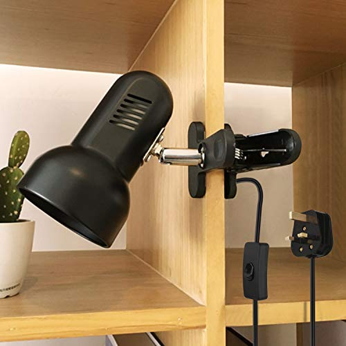Zevnico Clip on Lamp, Black Clip Light for Bed, Adjustable 360° Rotating E26 E27 Clamp Lamp for Book Reading, Clamp on Spotlight with Plug, Portable Desk Shelf Table Headboard Bedside Spot Lighting