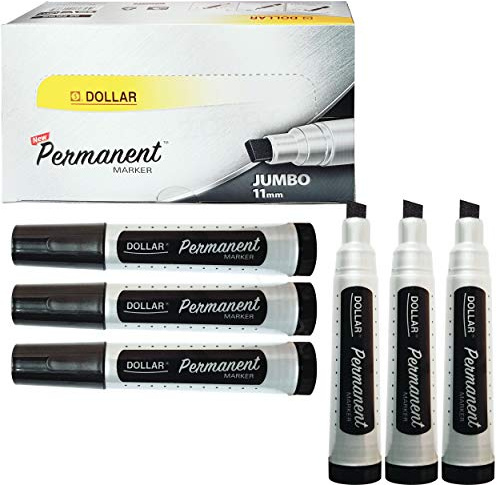 DOLLAR 11.0mm Chisel Tip Calligraphy Jumbo Permanent Marker Pens Waterproof Ink (6 x BLACK Markers + 1 x ZOFAX Black Pen)
