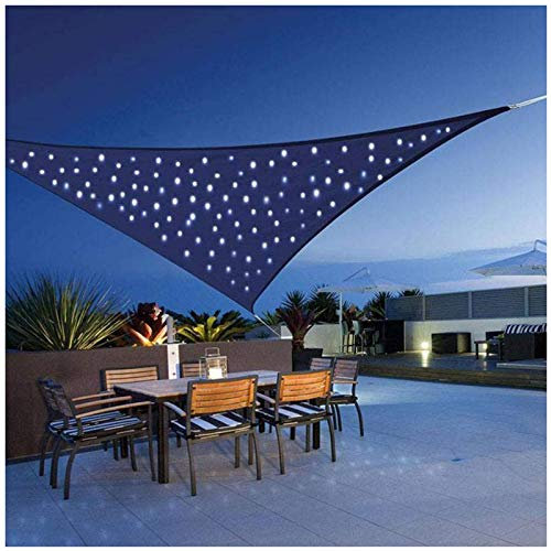 YSHUAI Sonnensegel Wasserdicht Dreieck Mit LED-Lichtern, Sonnenschutz Terrasse, Schattensegel Dreieck Sonnensegel Balkon 95% UV-Block Markisen Wasserabweisend Oxford Stoff,Blau,5X5X5m