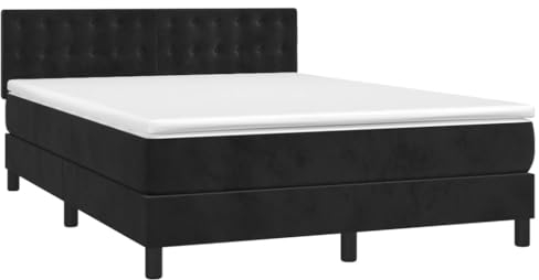 vidaXL Boxspringbett mit Matratze LED Polsterbett Bett Doppelbett Bettgestell Bettrahmen Lattenrost Hotelbett Schlafzimmerbett Schwarz 140x200cm Samt