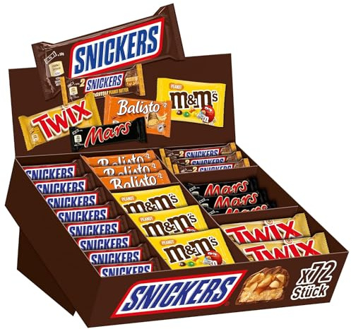 Mars, Snickers, Balisto & mehr Mixed Schokoriegel Box, Thekenaufsteller für Büro, Großpackung Schokolade, 72 Riegel (1 x 3.8kg)