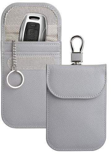 Teskyer 2 Pack Faraday Pouch for Car Keys, Keyless Car Key Signal Blocker Pouch, Rfid Key Pouch, Light Grey